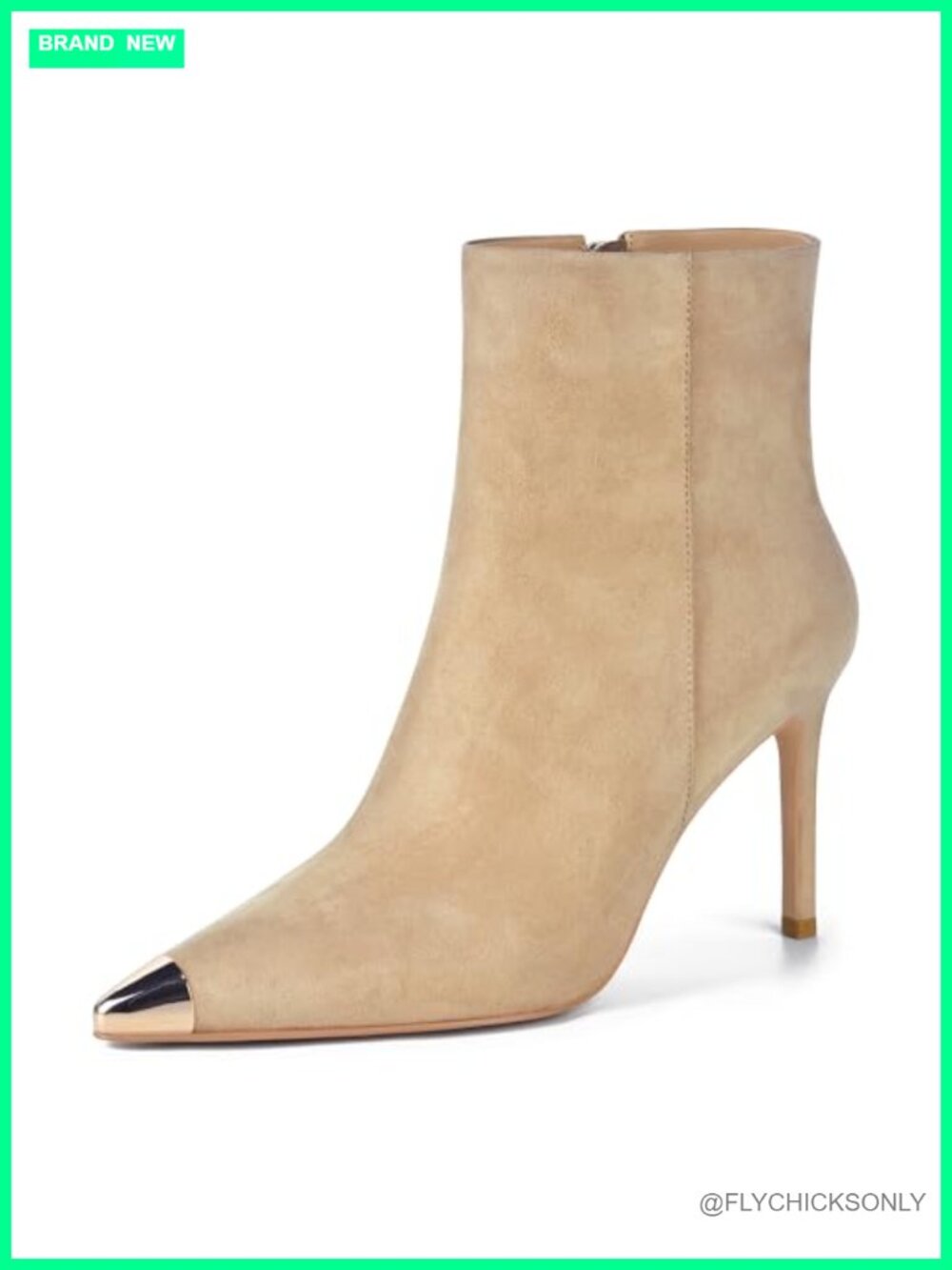 Women's Ankle Boots Kitten Heel Pointed Metal Toe Suede Booties Side Zip